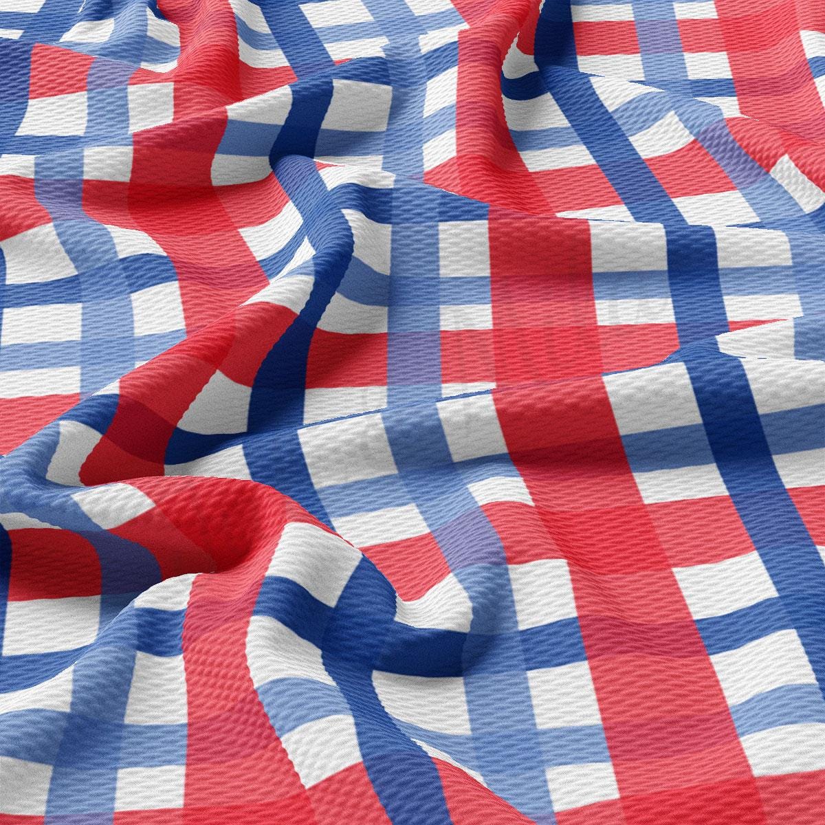 a red, white, and blue checkered fabric