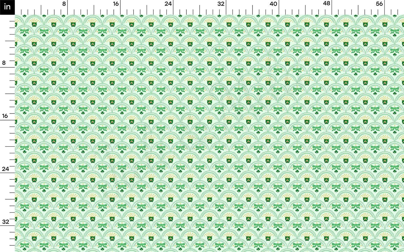 a green and white pattern with a ruler in front of it