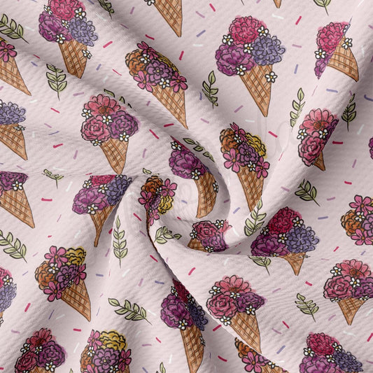 a white background with ice cream cones and flowers