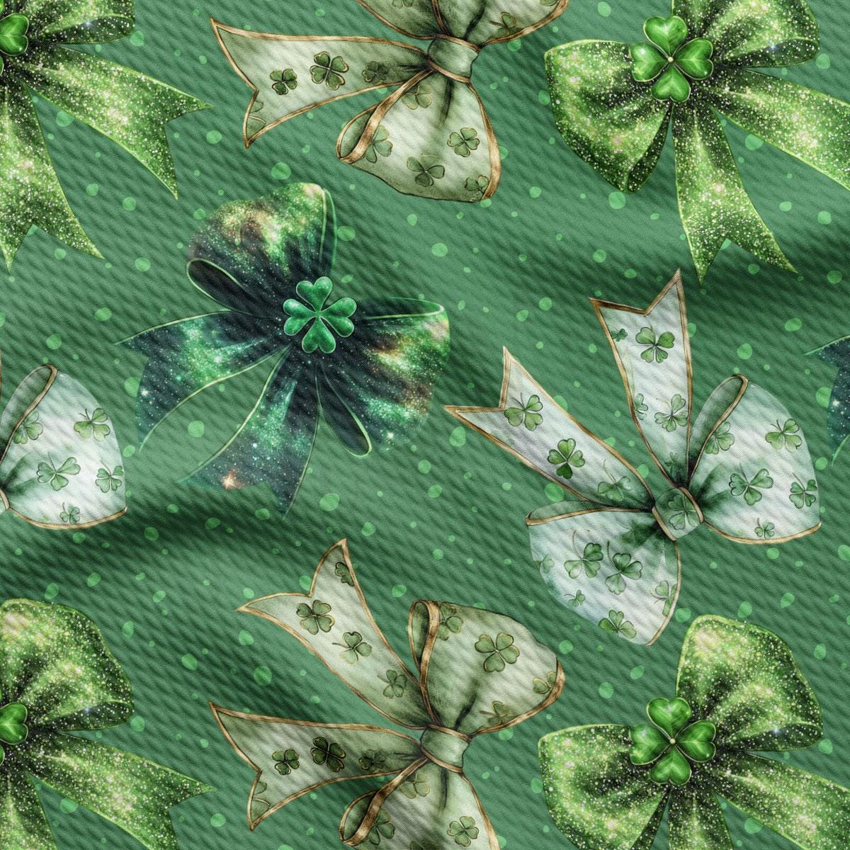 a pattern of green and white bows on a green background