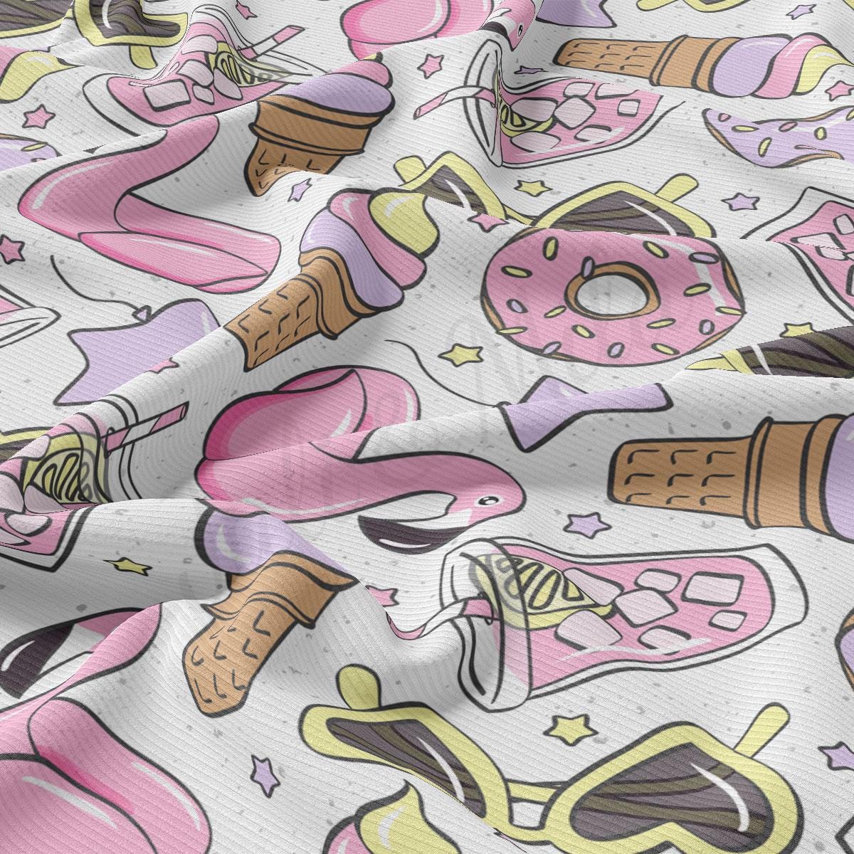 a close up of a pattern of ice cream and doughnuts