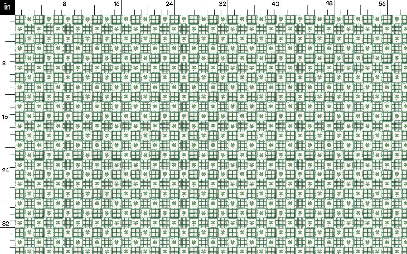 The image is a repeating pattern of green and white squares, with a grid-like arrangement. The pattern is composed of small squares, and the image is described as a fabric with a repeating pattern of squares.
