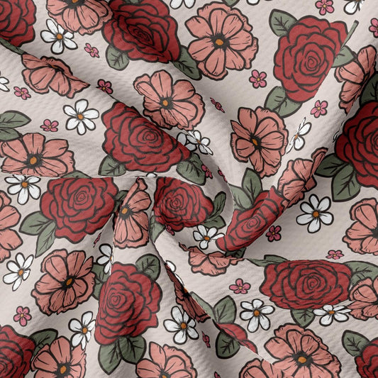 a red and white flower print fabric