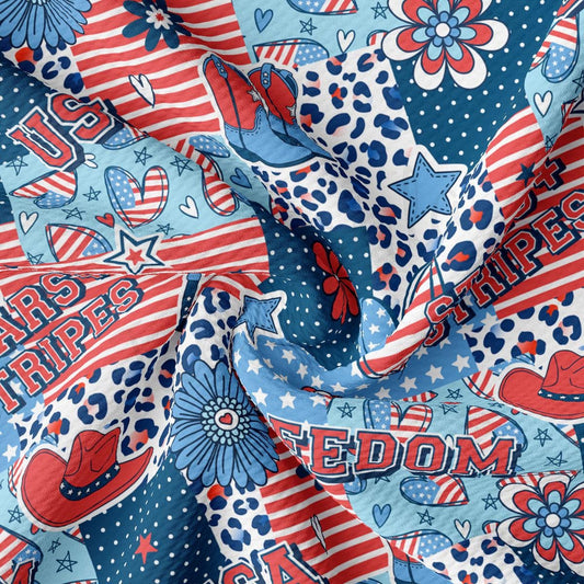 a red, white and blue fabric with stars and stripes