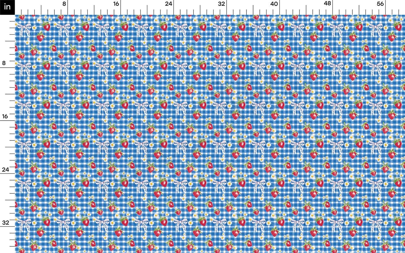 a blue and white checkered pattern with red, yellow, and green dots