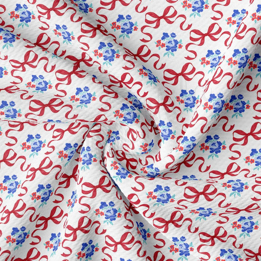 a red, white, and blue floral print fabric