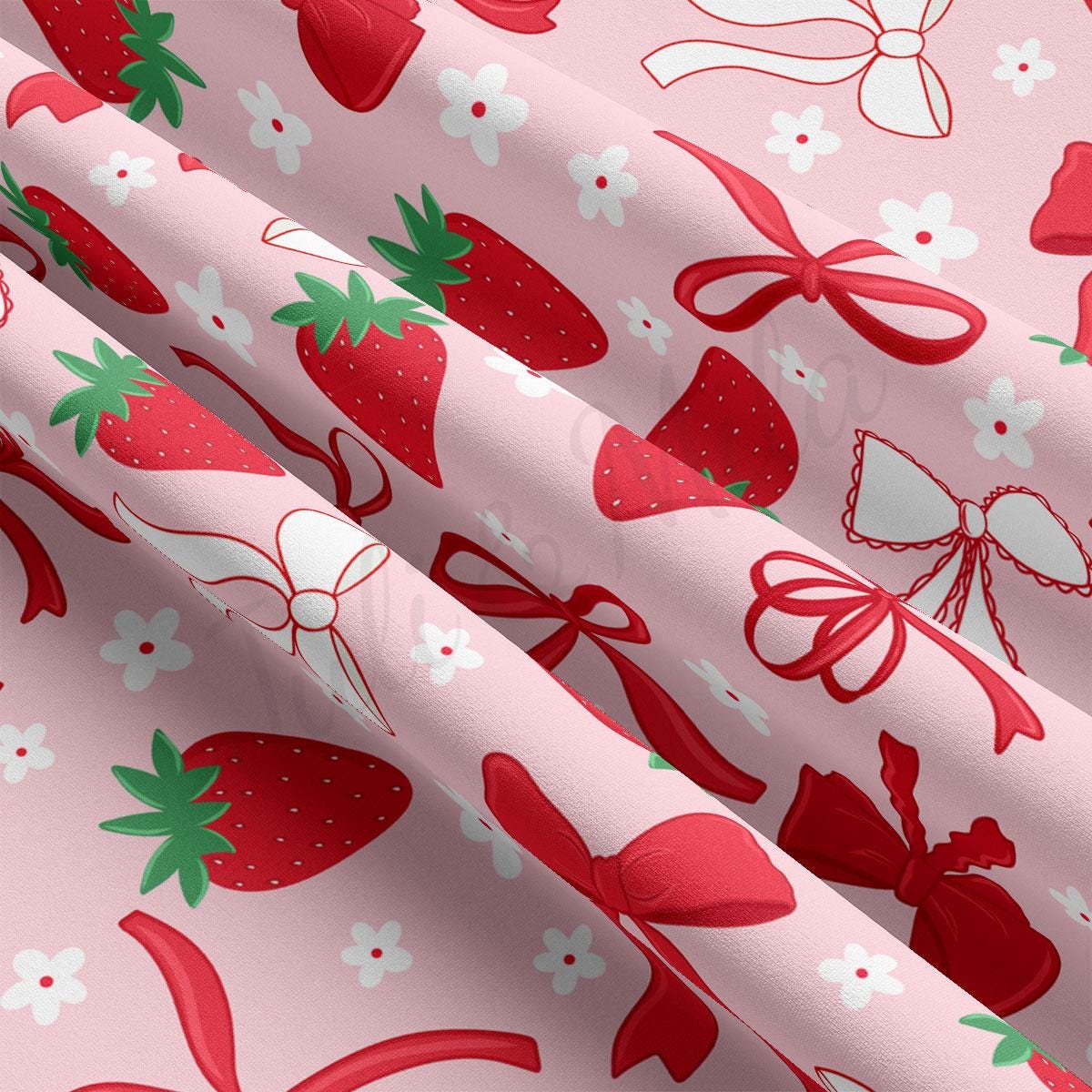 a close up of a pattern of strawberries on a pink background