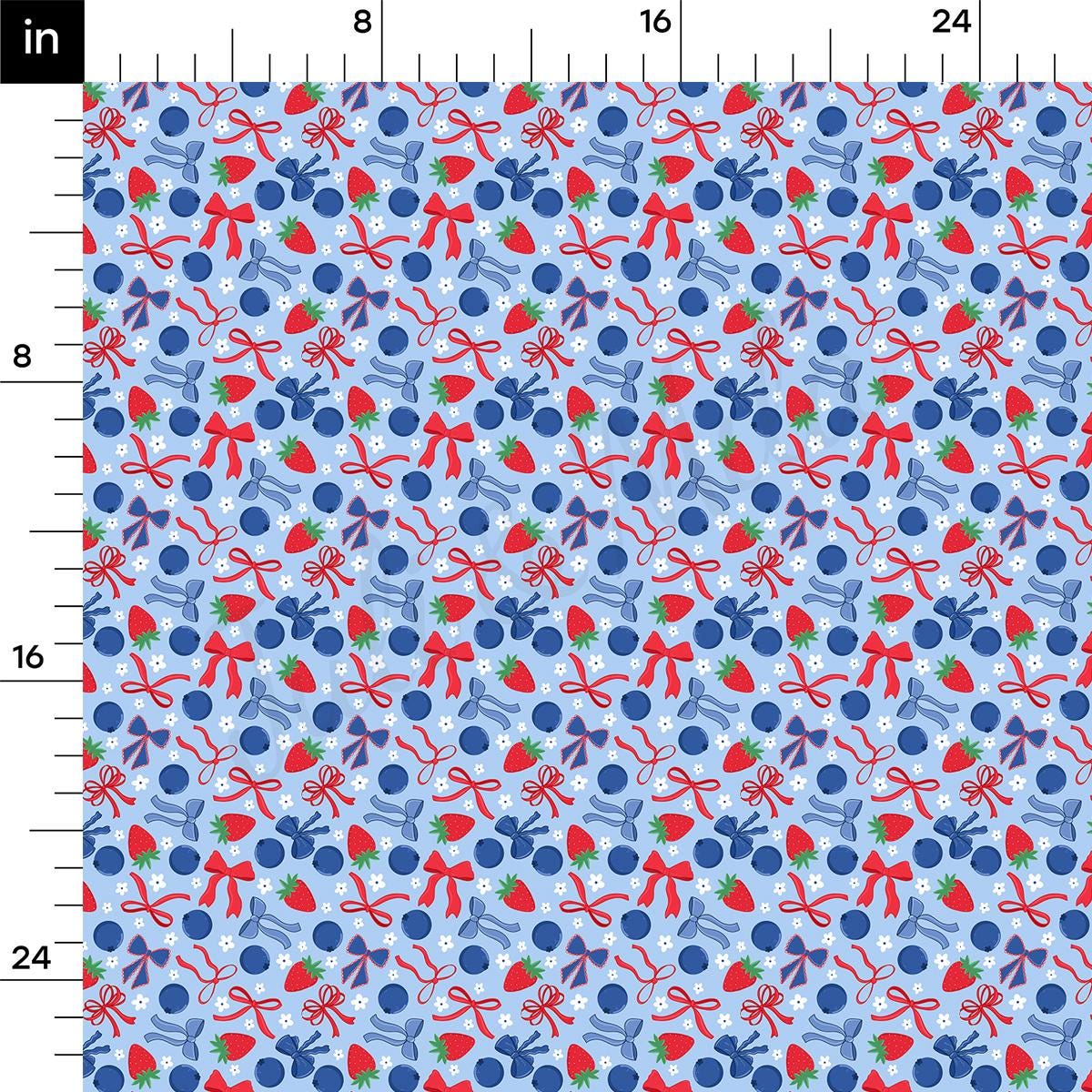 a blue background with red and blue bows and polka dots