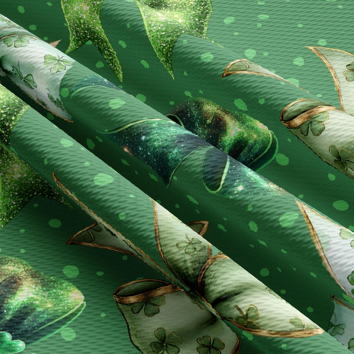 a green background with shamrocks and bows