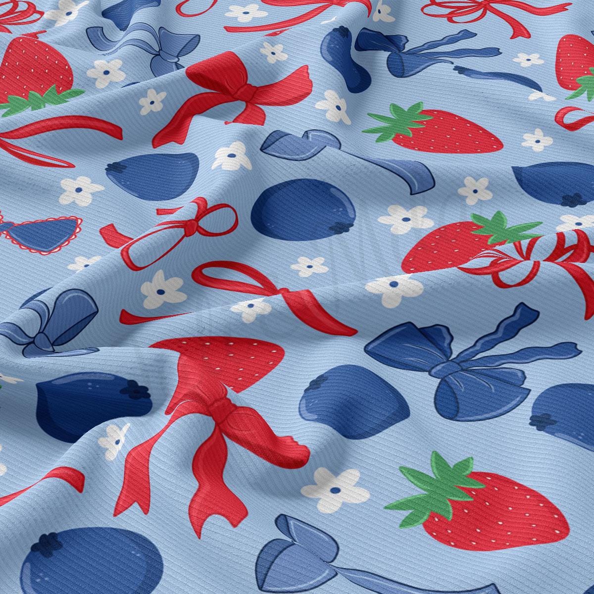 a blue background with red, white, and blue designs