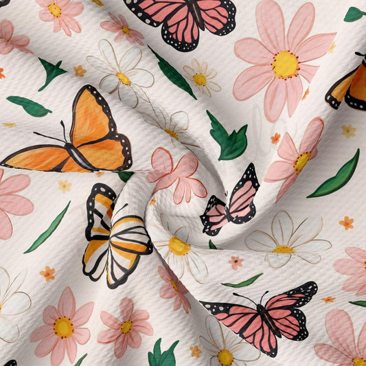a white background with pink and yellow butterflies