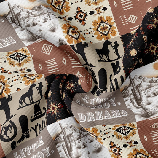 The image is a collage of various desert-themed images, including silhouettes of animals, cacti, and mountains, along with the text "Little Boy" and "Dreams".