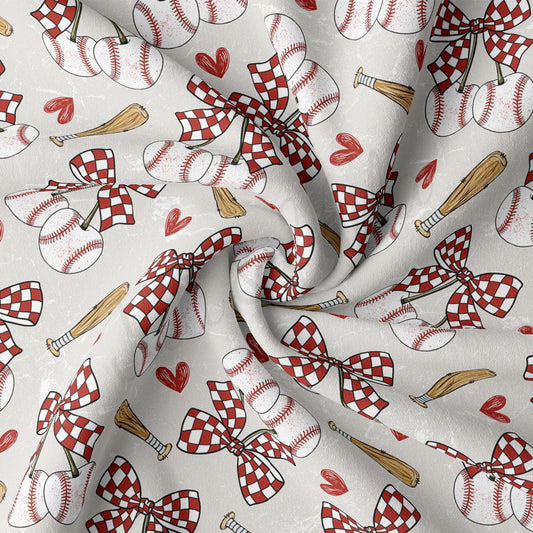 a repeating pattern of baseball-related objects, including baseballs, bats, and a checkered flag, all rendered in a stylized, cartoon-like manner.