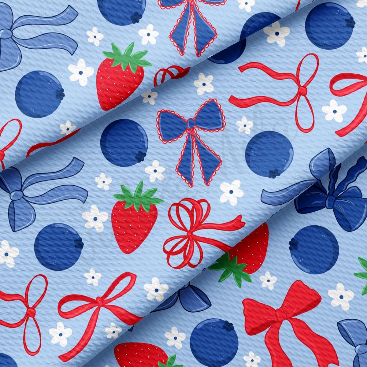 a blue background with red, white and blue bows