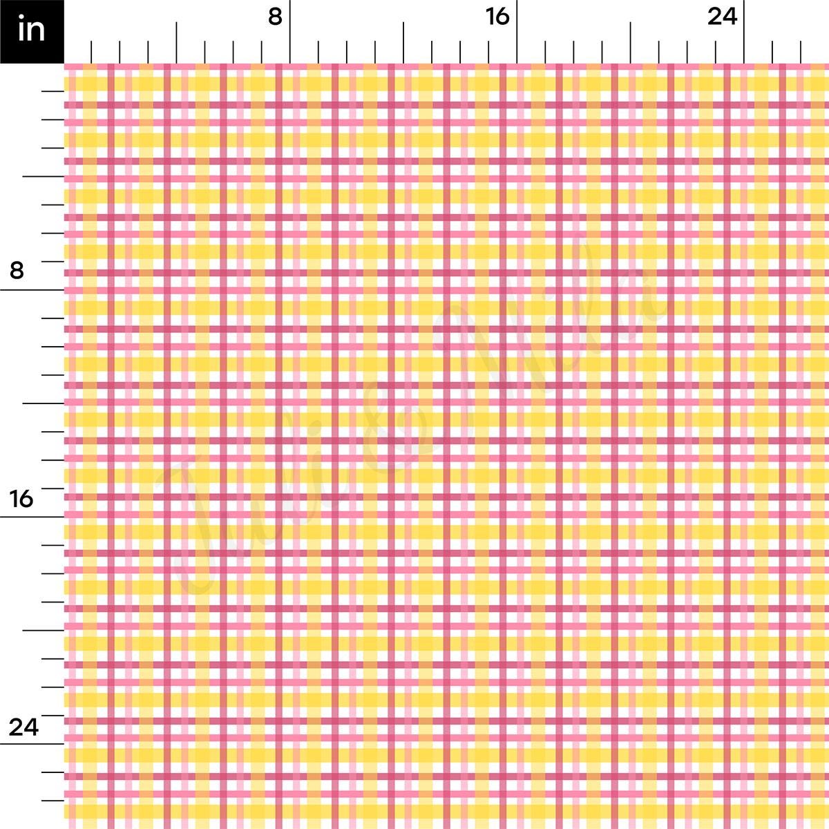 a yellow and pink plaid pattern on a white background