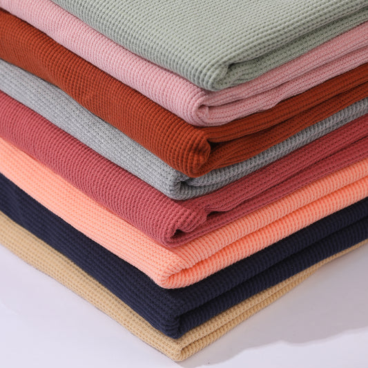 Waffle Cotton Fabric by the yard, Waffle Knit Stretchy Fabric, Stretchy Waffle Fabric, Cotton Spandex 62 in wide Solid Colors Double Sided