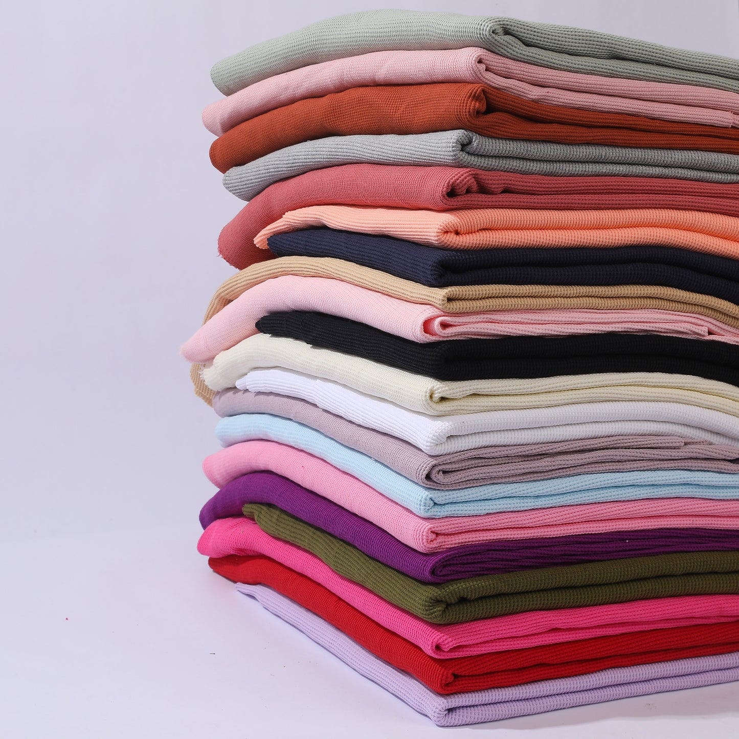 Waffle Cotton Fabric by the yard, Waffle Knit Stretchy Fabric, Stretchy Waffle Fabric, Cotton Spandex 62 in wide Solid Colors Double Sided