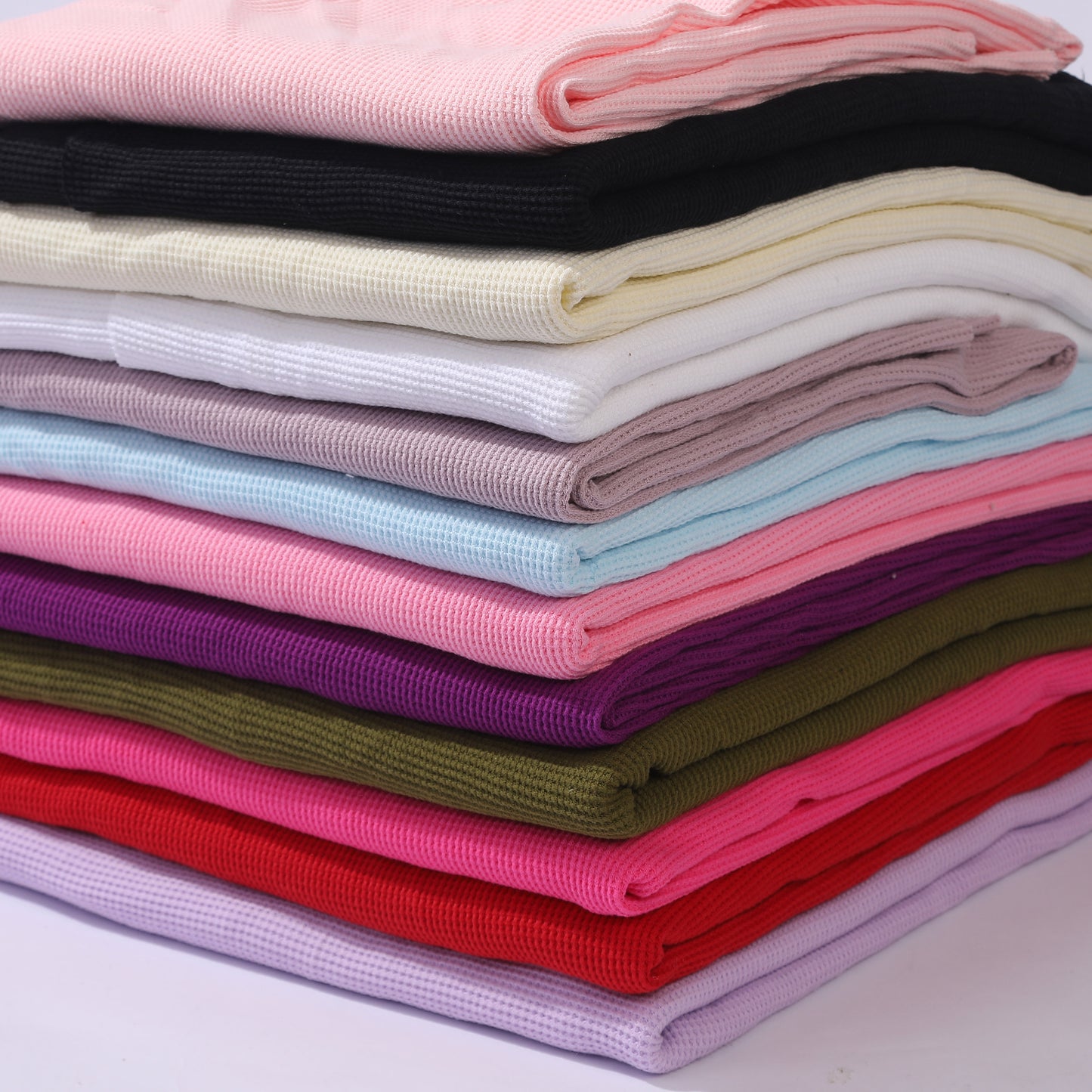 Waffle Cotton Fabric by the yard, Waffle Knit Stretchy Fabric, Stretchy Waffle Fabric, Cotton Spandex 62 in wide Solid Colors Double Sided