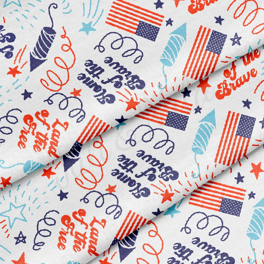 100% Cotton Fabric By the Yard Printed in USA Cotton Sateen - Cotton CTNPT54 4th of July