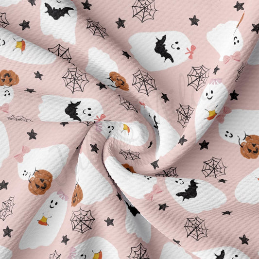 a pink background with black and white ghost and stars