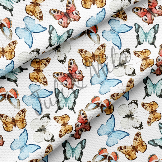 Butterfly Printed Liverpool Bullet Textured Fabric Egg Bunny Pastel (E56)