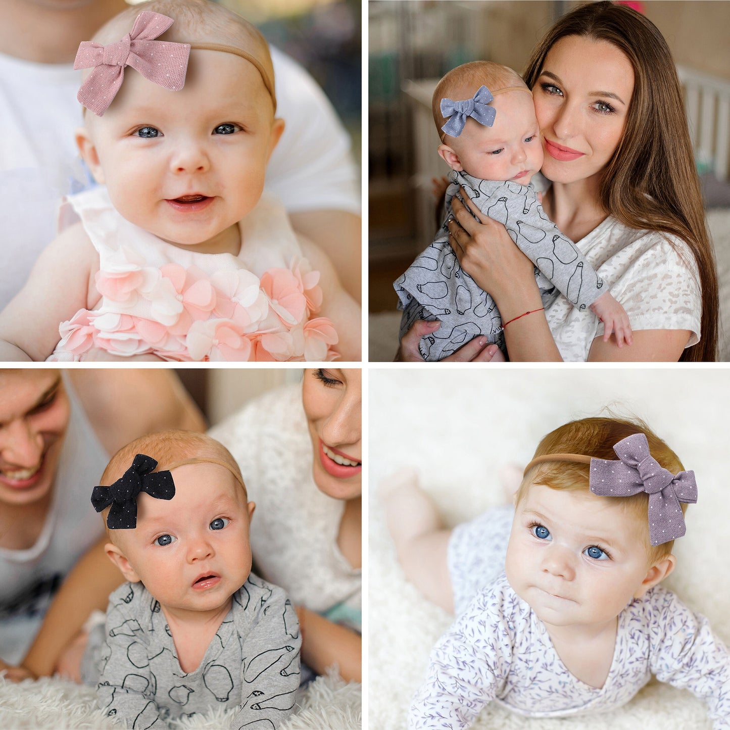 10 Polka Dots Nylon Baby Headbands, Baby Girl Headbands, Newborn baby headbands, Infant Headbands, Baby Bow Headbands: Linen Polka Dot