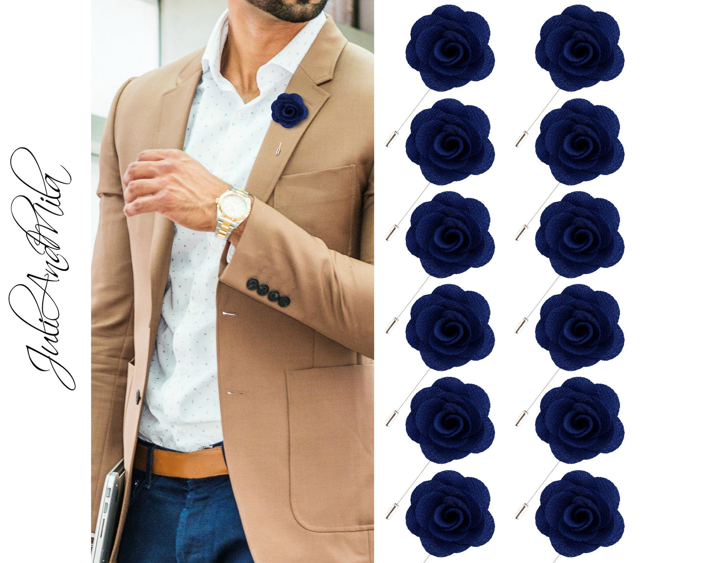 Navy Flower Lapel Pin, Navy Lapel Pin, Lapel Pin, Wedding Lapel Pin, Men Lapel Pin, Lapel Flower, Wedding Boutonniere, Gift, Men's Lapel