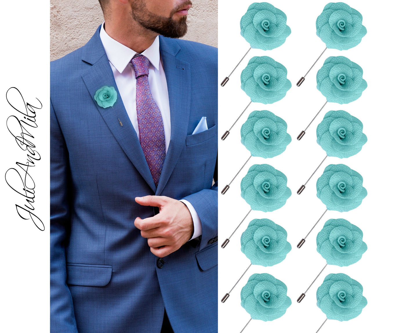 Lapel Pin, Aqua Lapel Pin, Flower Lapel Pin, Wedding Lapel Pin, Men Lapel Pin, Lapel Flower, Wedding Boutonniere, Gift, Men's Lapel