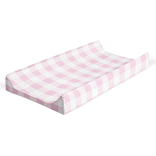 Changing Pad Cover Girl, 100% Cotton, Baby Changing Table Covers for Girls, Farmhouse Nursery Decor Pink Gingham Plaid Squares