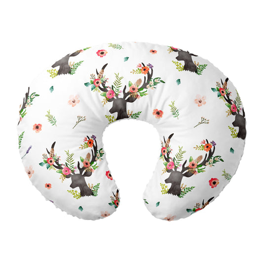 Nursing Pillow Cover, 100% Cotton , Slipcover Minky Boy Girl - Woodland Nursery Decor for Baby Boys and Girls Pillow Cover (Floral deer)