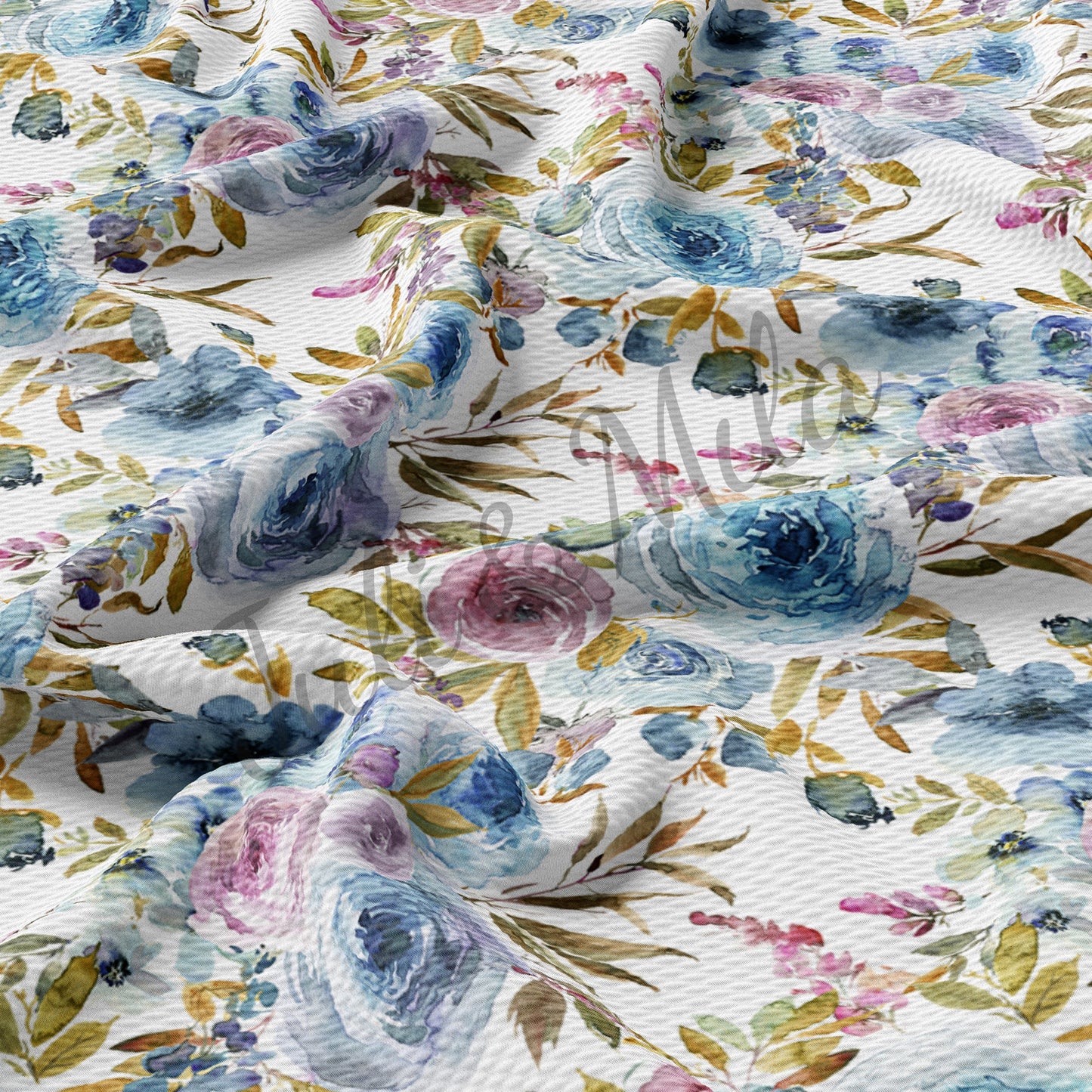 Floral Bullet Fabric Blue Roses (F37)