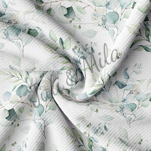 Printed Floral Bullet Textured Fabric Greenery (F11)