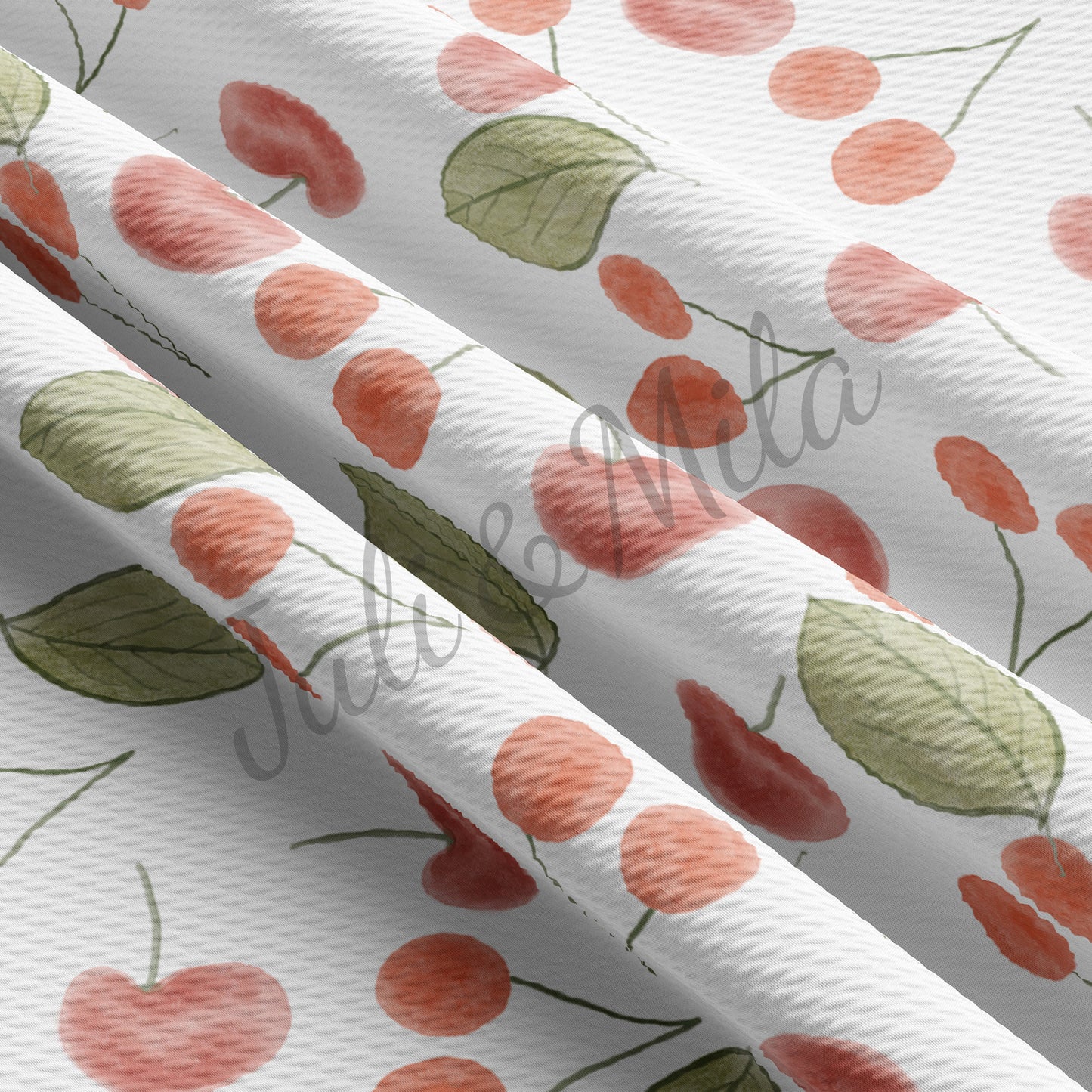 Cherry Printed Liverpool Bullet Textured Fabric by the yard 4 Way Stretch Solid Strip Thick Knit Jersey Liverpool Fabric Cherry