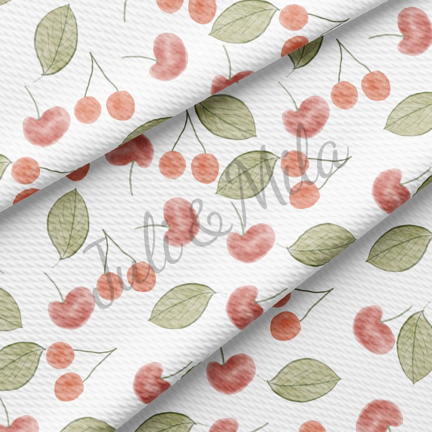 Cherry Printed Liverpool Bullet Textured Fabric by the yard 4 Way Stretch Solid Strip Thick Knit Jersey Liverpool Fabric Cherry
