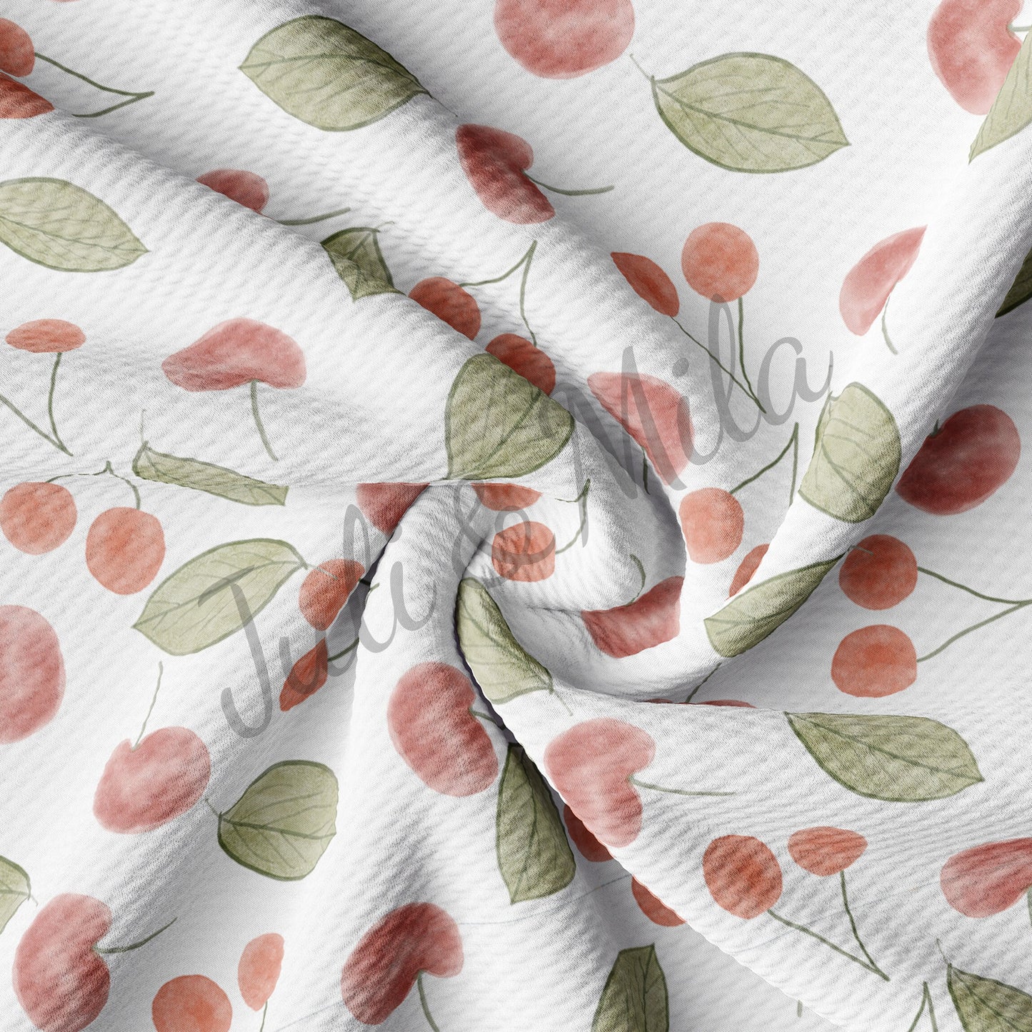 Cherry Printed Liverpool Bullet Textured Fabric by the yard 4 Way Stretch Solid Strip Thick Knit Jersey Liverpool Fabric Cherry