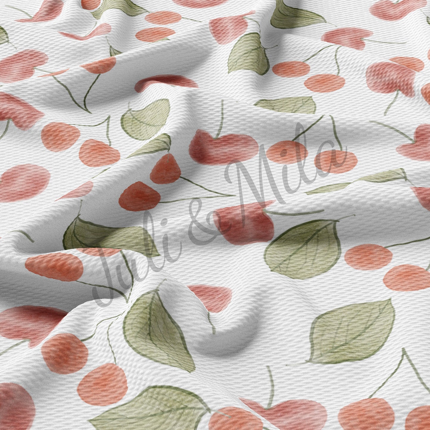 Cherry Printed Liverpool Bullet Textured Fabric by the yard 4 Way Stretch Solid Strip Thick Knit Jersey Liverpool Fabric Cherry
