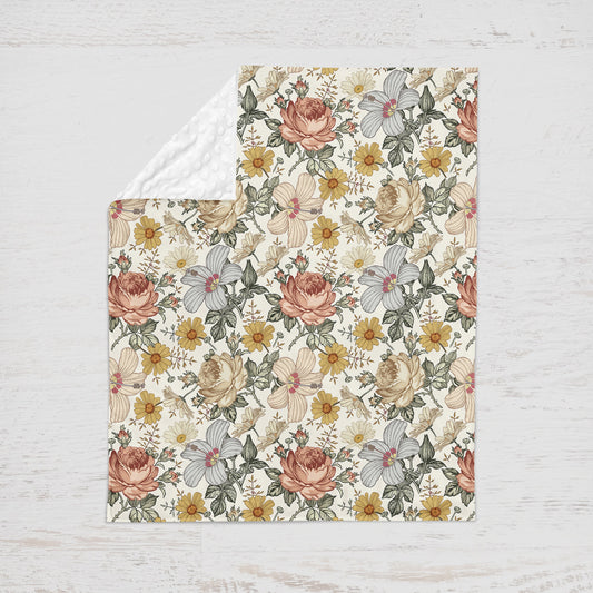 Vintage floral Baby Blankets for childrens - Swaddle Newborn Receiving Minky Blanket Boy, Blankets for girls