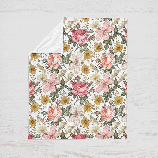 Vintage bright floral Baby Blankets for childrens - Swaddle Newborn Receiving Minky Blanket Boy, Blankets for girls
