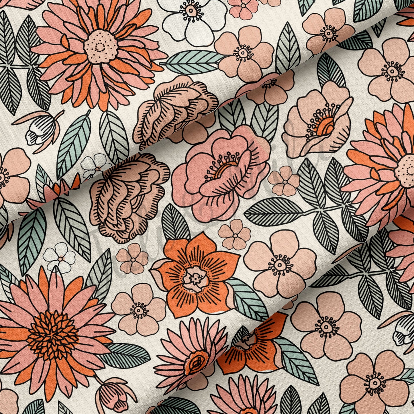 Rib Knit Fabric floral56