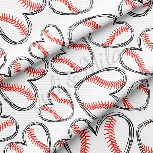 Baseball Hearts Bullet Textured Fabric AA227