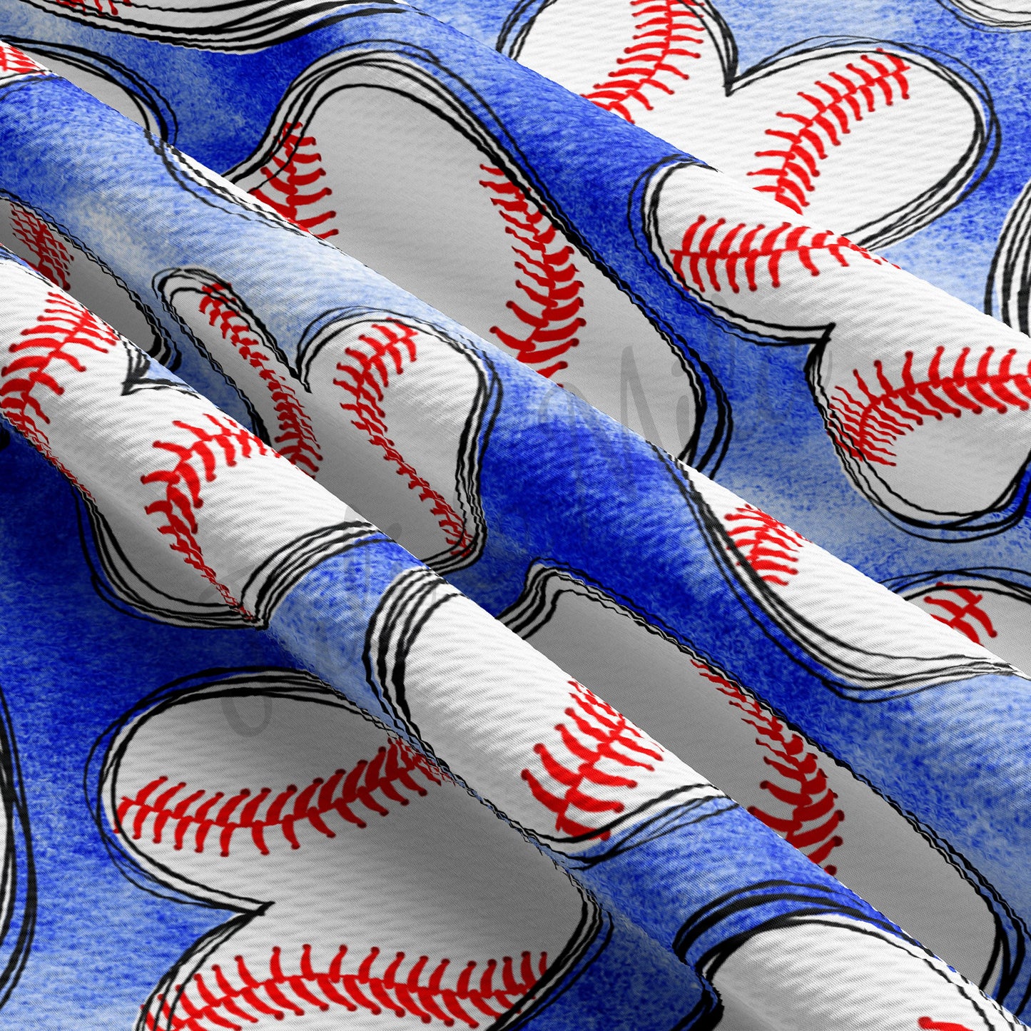 Baseball Hearts Blue Bullet Textured Fabric  AA228