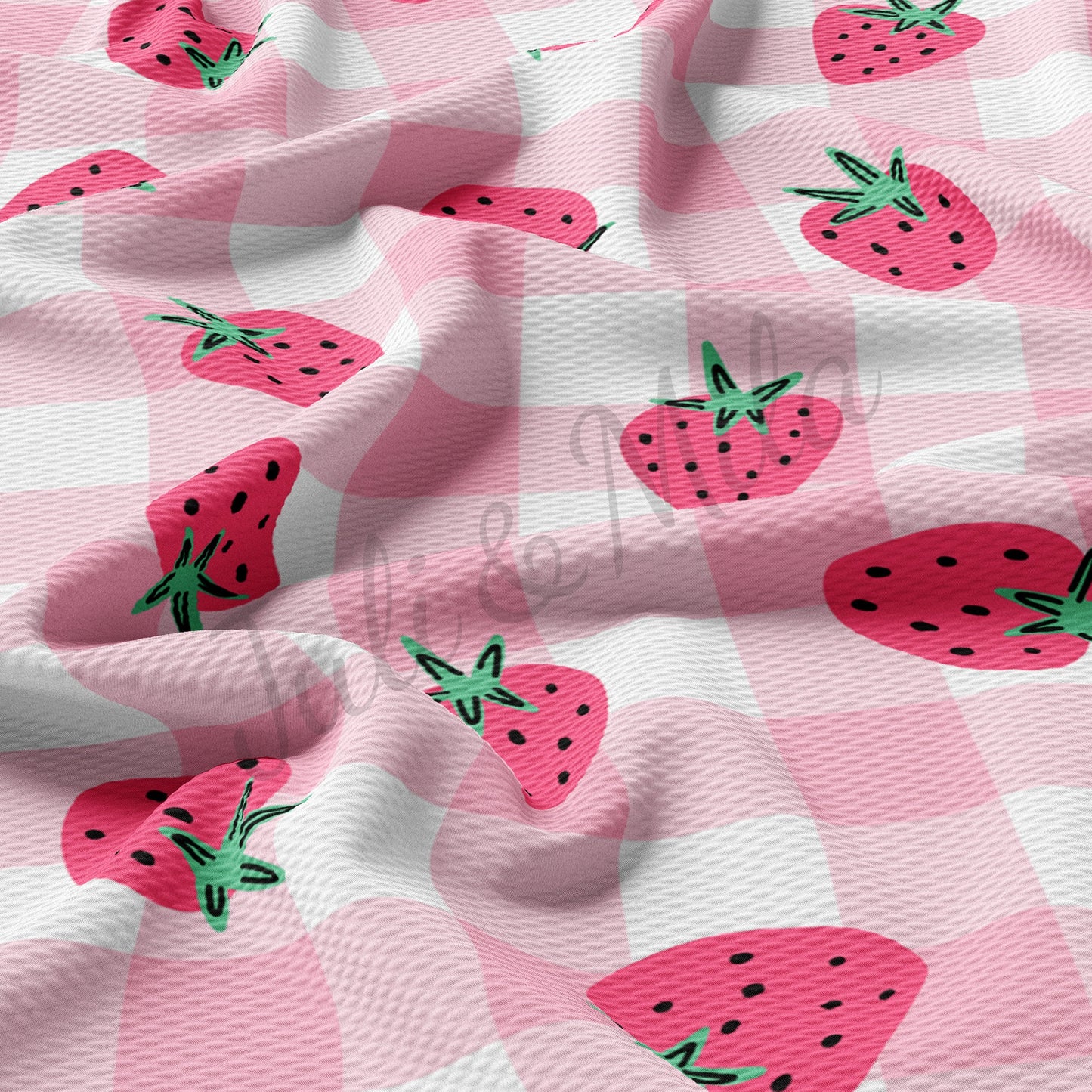 Strawberry Gingham Bullet Textured Fabric AA240