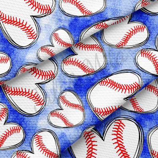 Baseball Hearts Blue Bullet Textured Fabric AA228