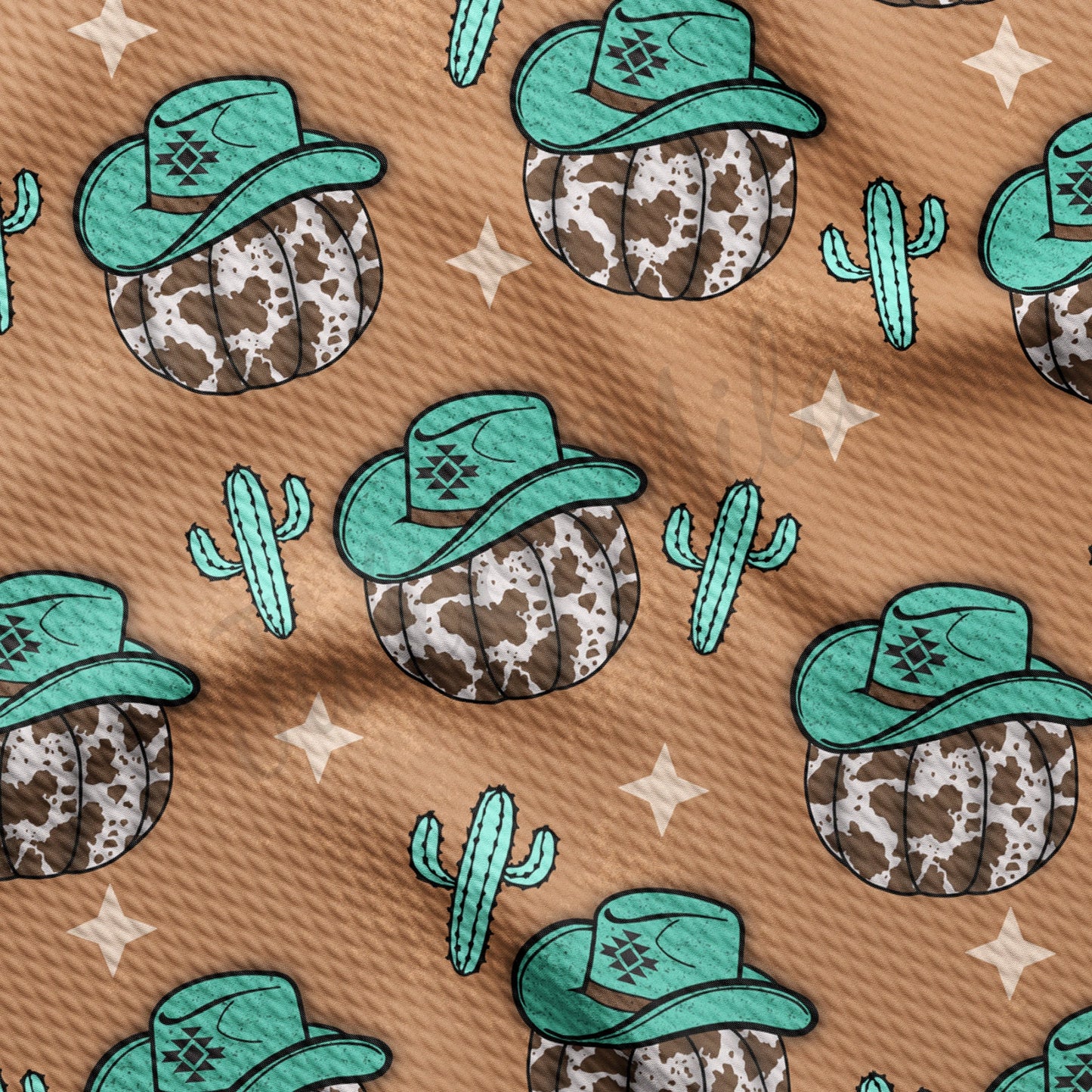 Pumpkin Cowboy Western Bullet Textured Fabric AA950