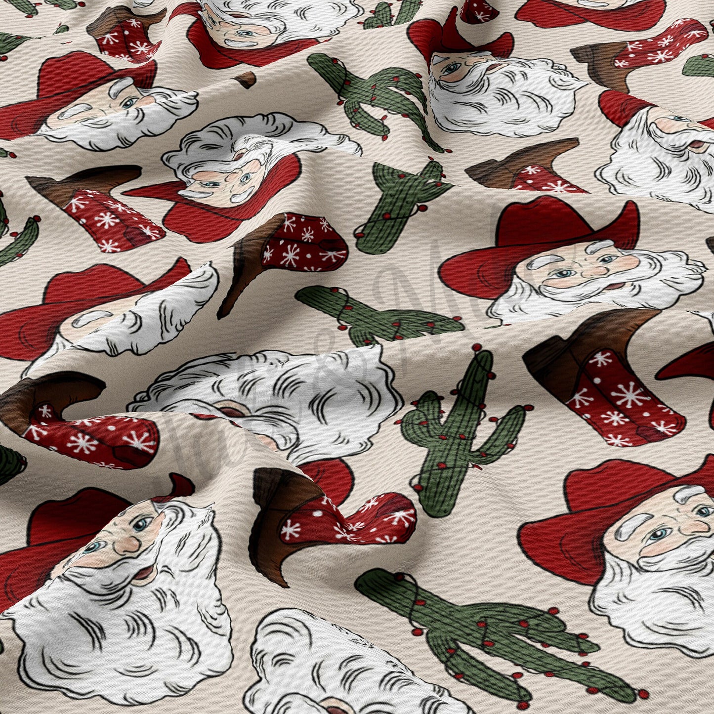 Christmas Santa Western Bullet Textured Fabric AA1070