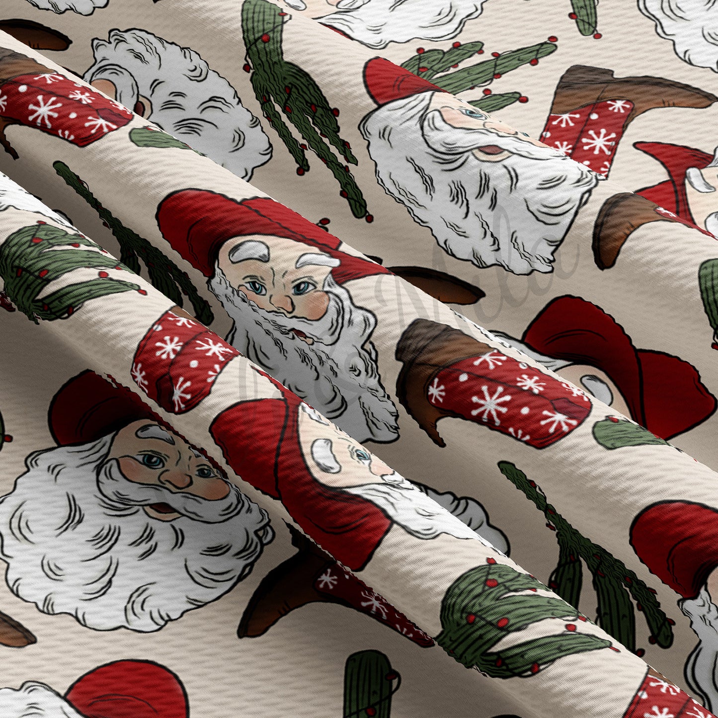 Christmas Santa Western Bullet Textured Fabric AA1070