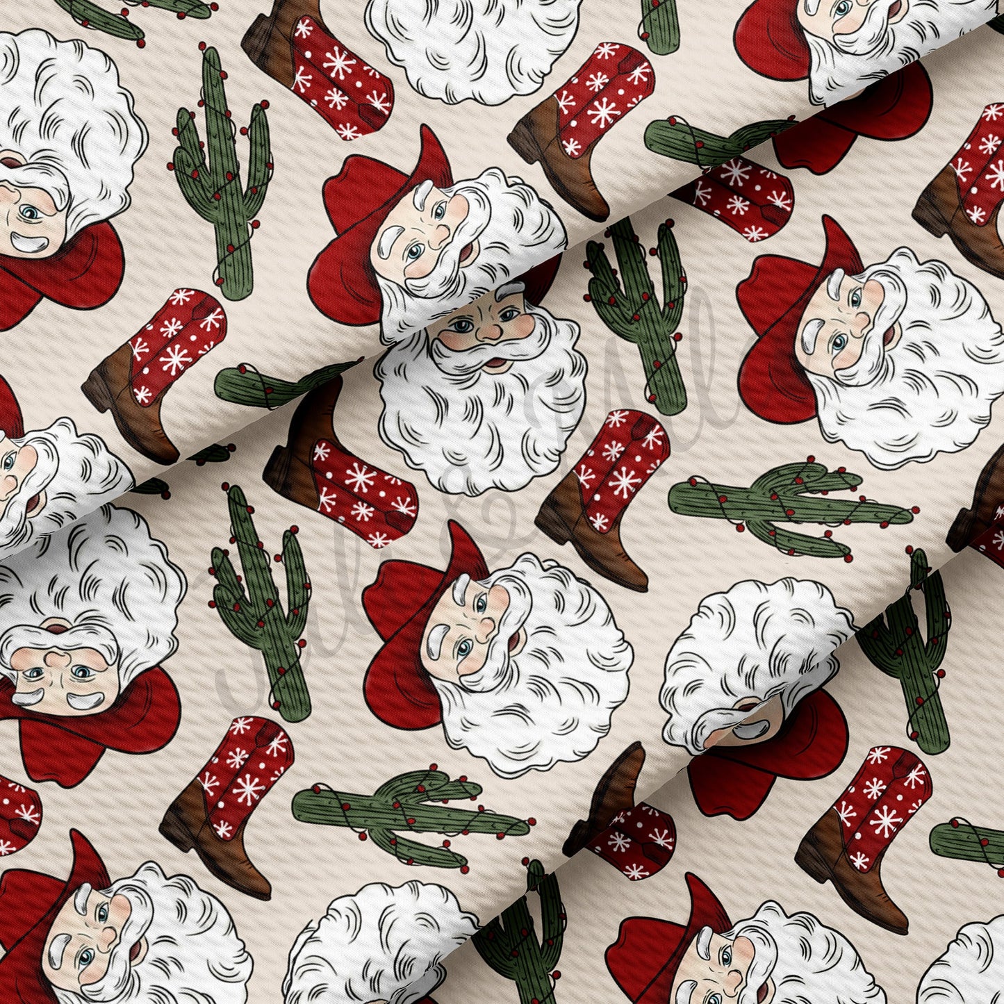 Christmas Santa Western Bullet Textured Fabric AA1070
