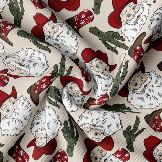 Christmas Santa Western Bullet Textured Fabric AA1070