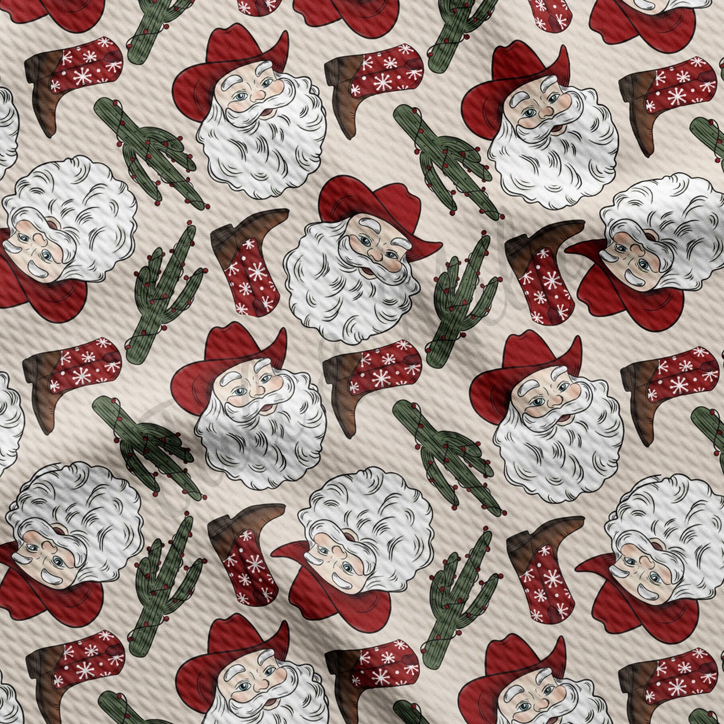 Christmas Santa Western Bullet Textured Fabric AA1070