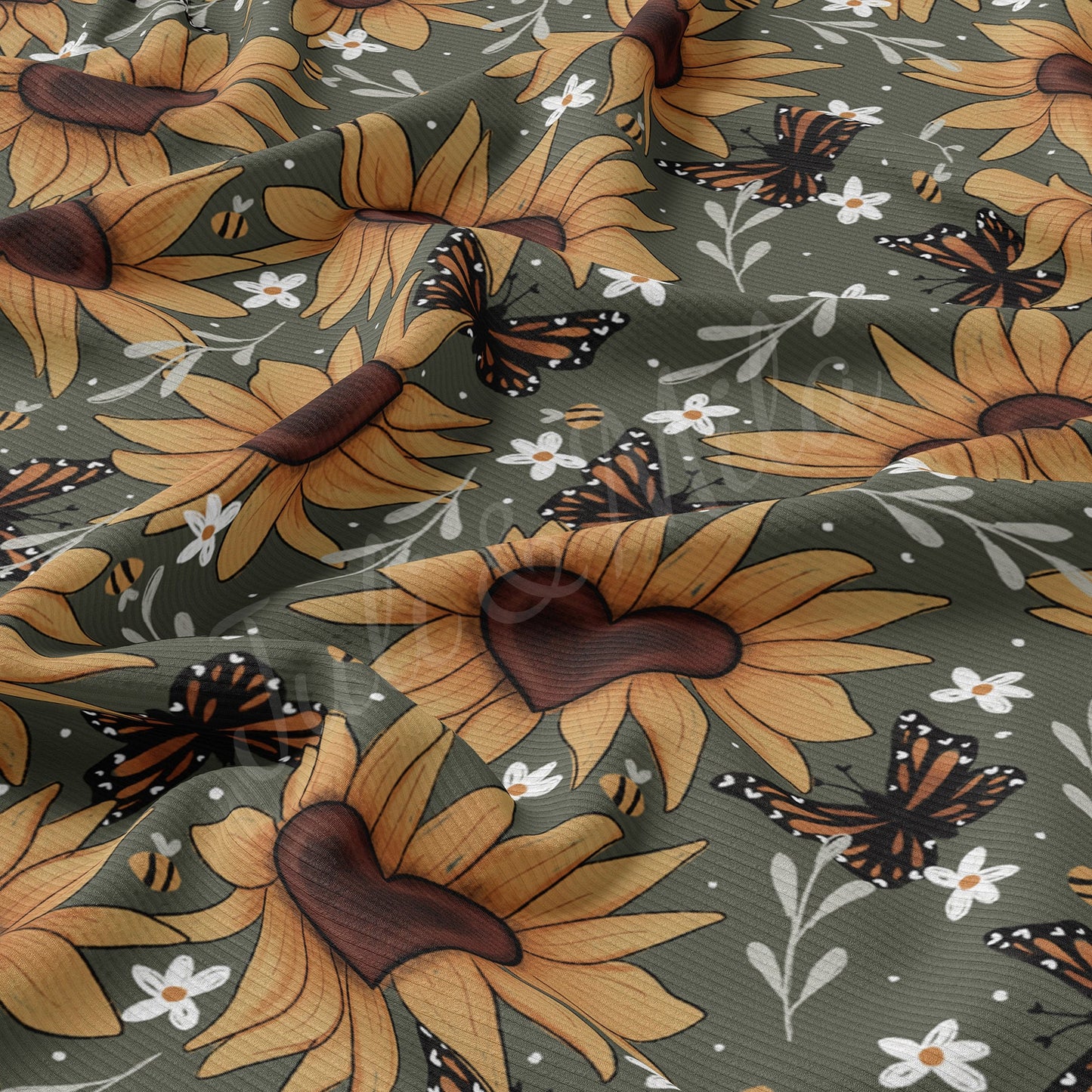 Rib Knit Fabric RBKsunflowers&butterflies